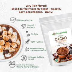 Z Natural Foods cacao powder in bowl showcases rich flavor for recipes.