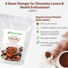 Z Natural Foods cacao powder scoop portrait suggests convenient daily use.