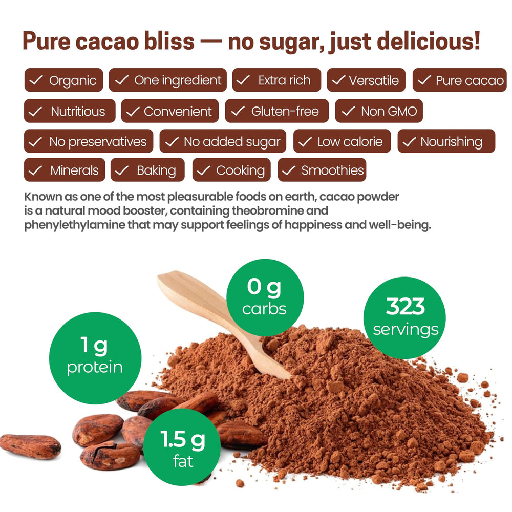 Z Natural Foods cacao powder shake glass demonstrates smoothie potential.