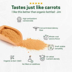 Z Natural Foods carrot powder added to juice for a natural carotenoid-rich refreshment.