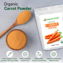 Z Natural Foods Organic Carrot Powder in smoothie image showcasing vibrant color and healthful boost.