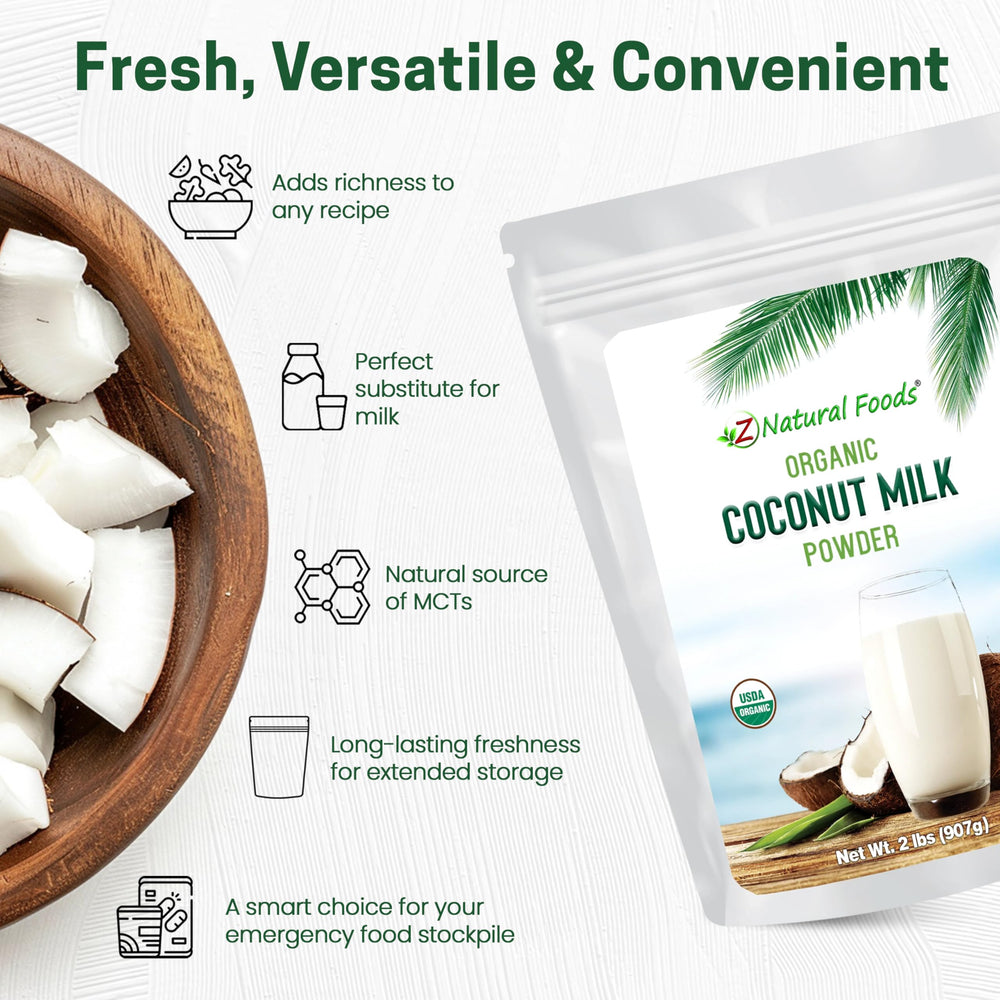 Powder mixed with water producing creamy coconut milk