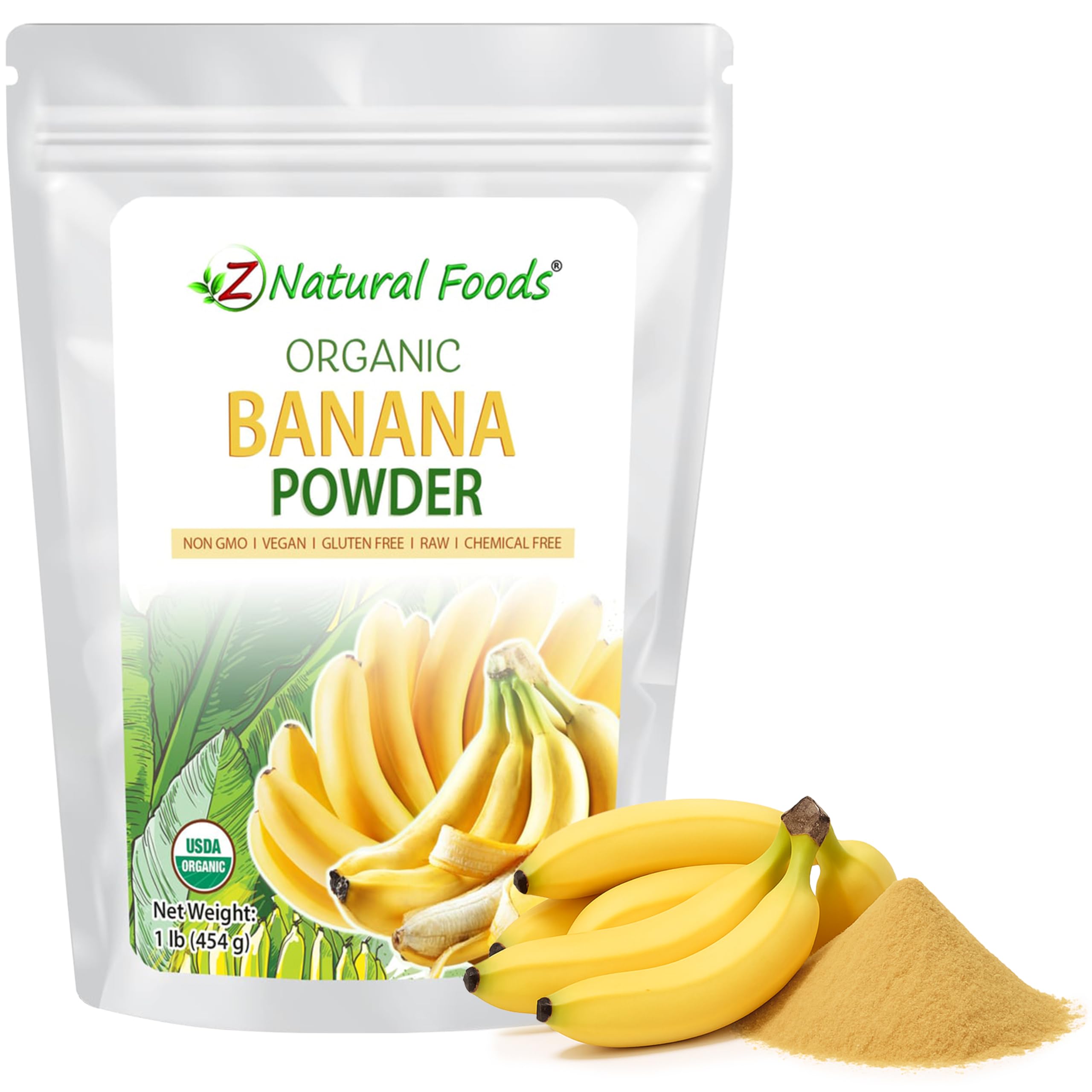 Z Natural Foods Organic Banana Powder in a scoop for smoothies.