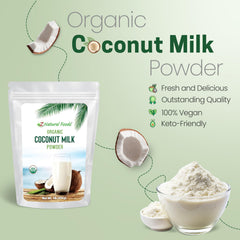 Scoop of Z Natural Foods coconut milk powder ready for home milk making
