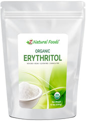 Z Natural Foods Organic Erythritol bulk packaging shown, zero calories for lightening sweetening