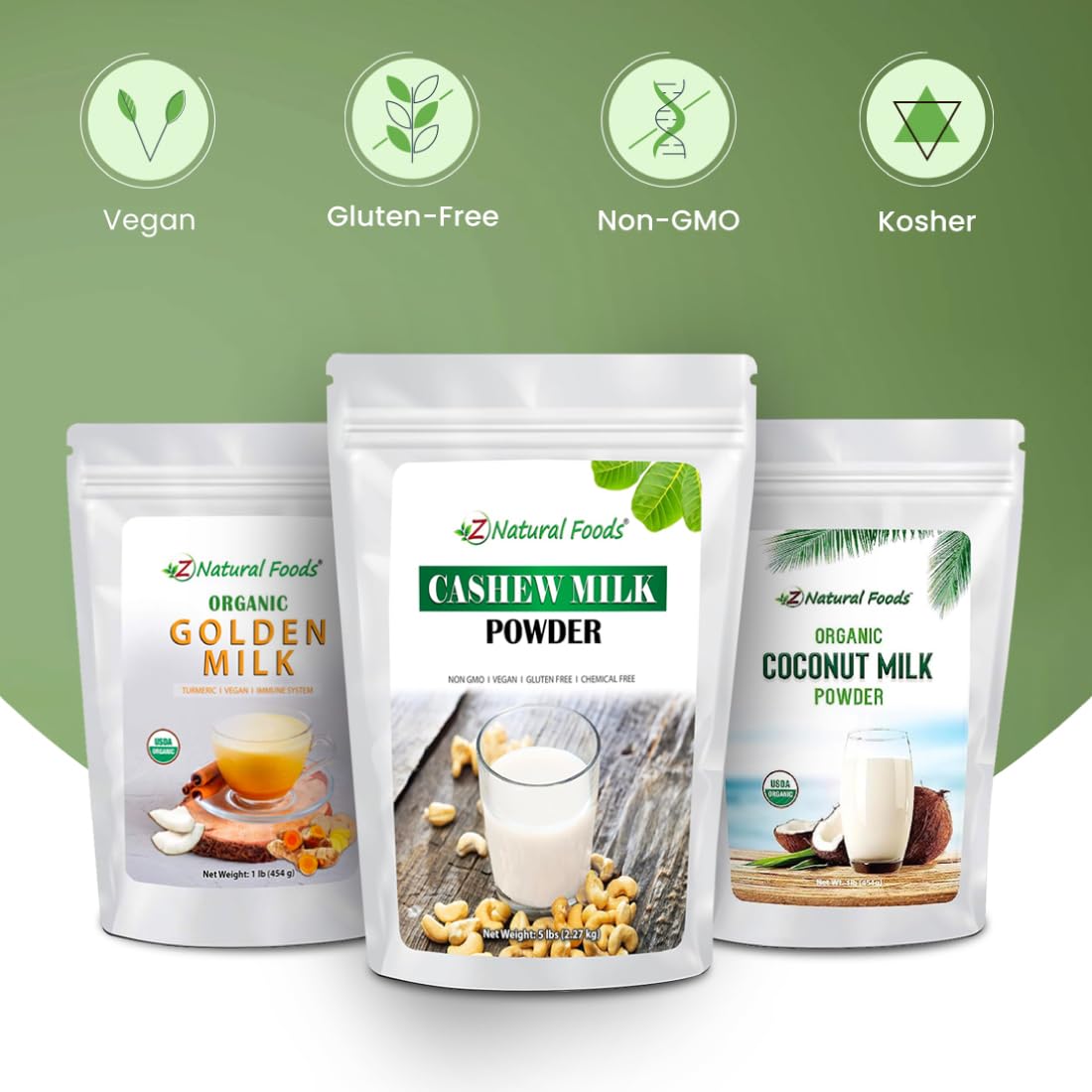 Z Natural Foods Organic Golden Milk Powder ingredients list shows nine superfoods
