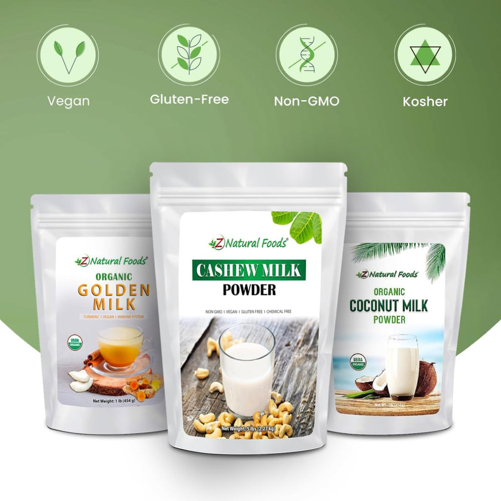 Z Natural Foods Organic Golden Milk Powder ingredients list shows nine superfoods