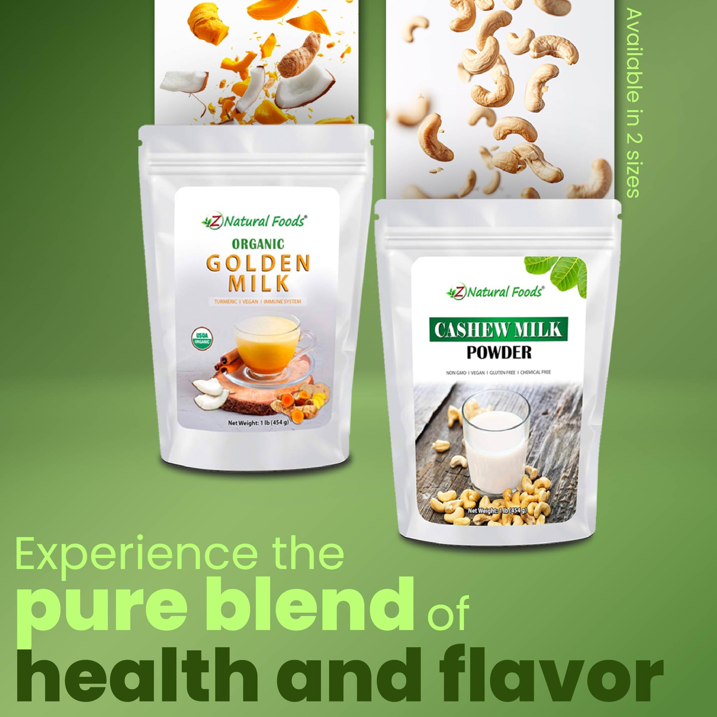 Z Natural Foods Organic Golden Milk Powder latte cup highlights creamy texture