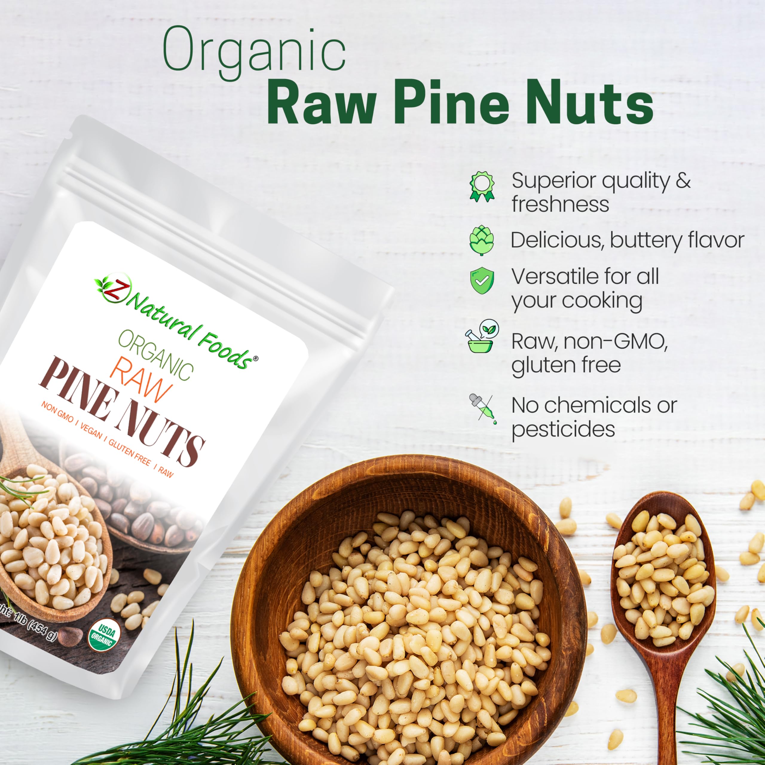 Z Natural Foods pine nuts enhance pesto recipes and toppings