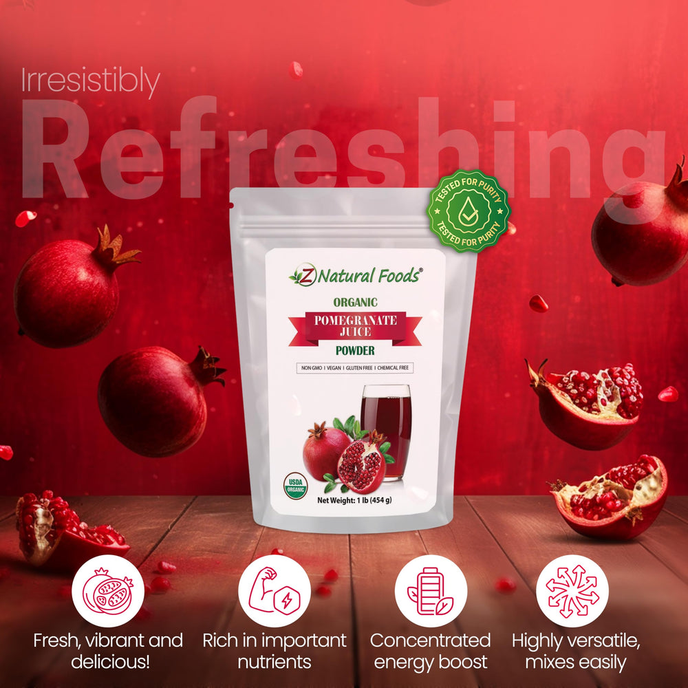 Z Natural Foods Pomegranate Powder on a scoop for convenient daily use