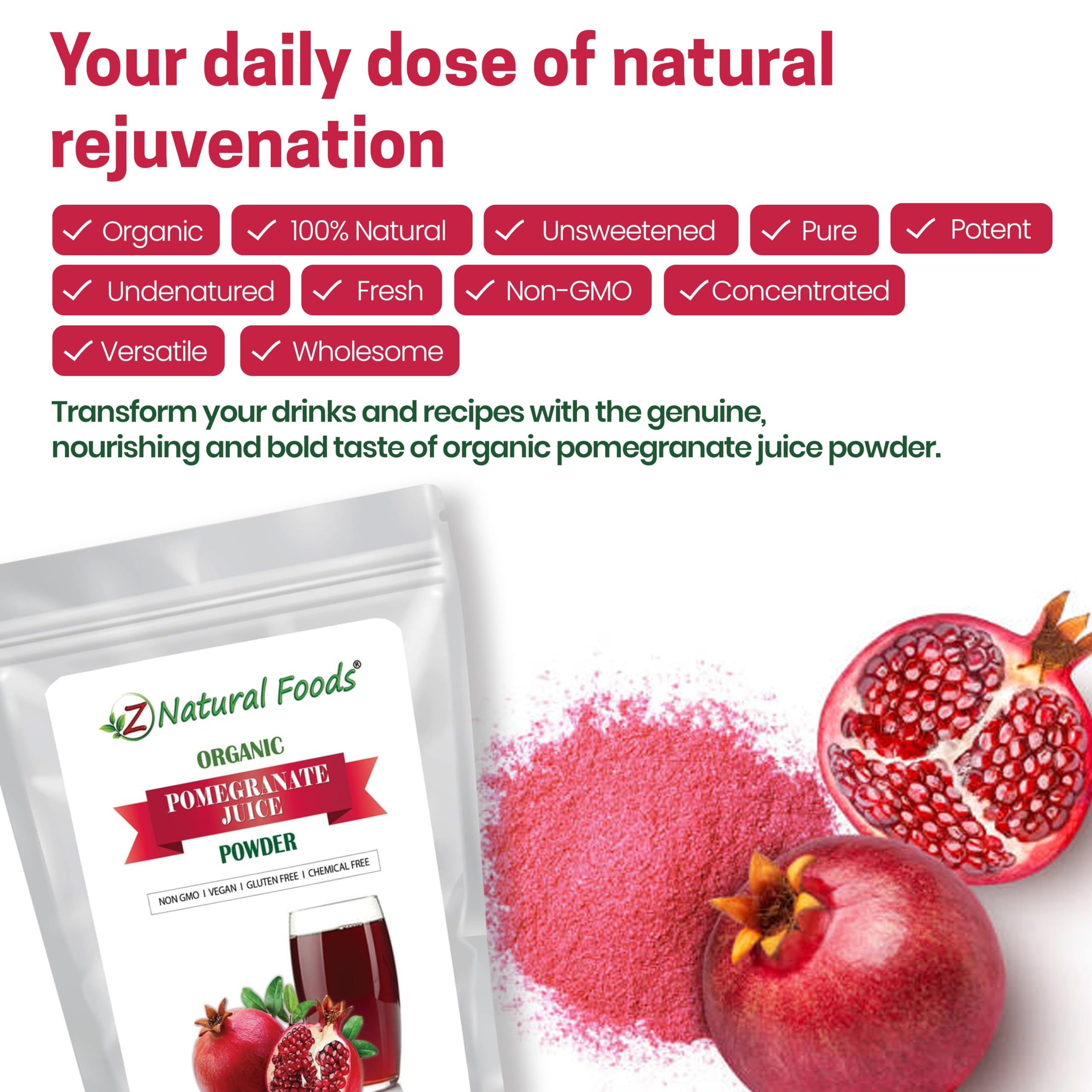 Z Natural Foods Pomegranate Powder stirred into tea for a natural flavor boost