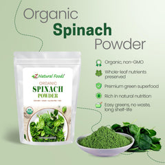 Z Natural Foods Spinach Powder closeup highlights lutein-rich greens for eye health.