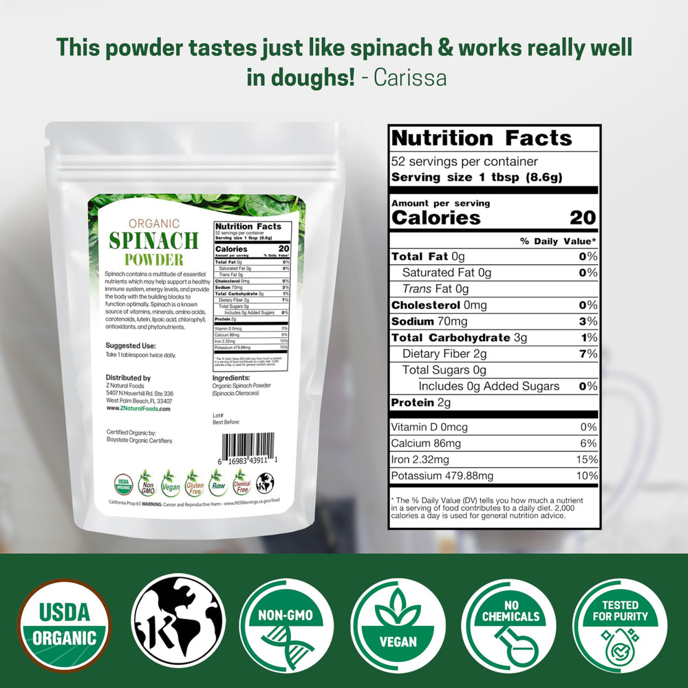 Z Natural Foods Spinach Powder smoothie prep demonstrates easy mix for an energy boost.