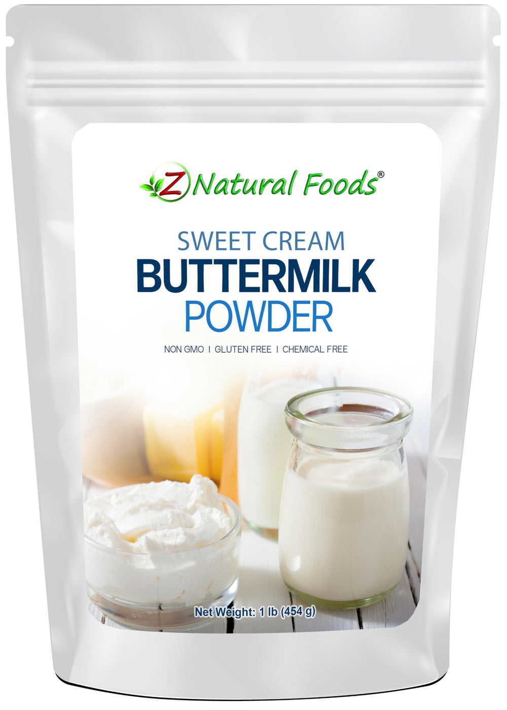 Z Natural Foods Sweet Cream Buttermilk Powder bottle pour highlights rich flavor for baking