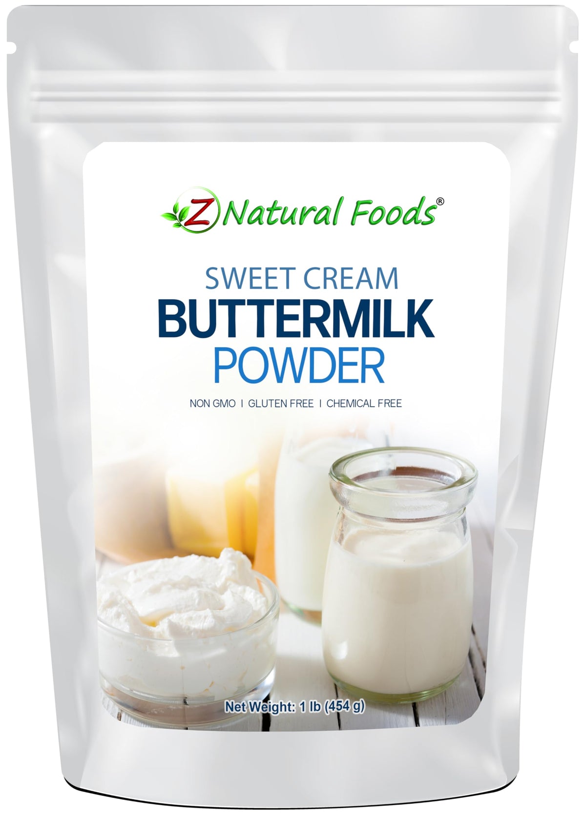 Z Natural Foods Sweet Cream Buttermilk Powder bottle pour highlights rich flavor for baking