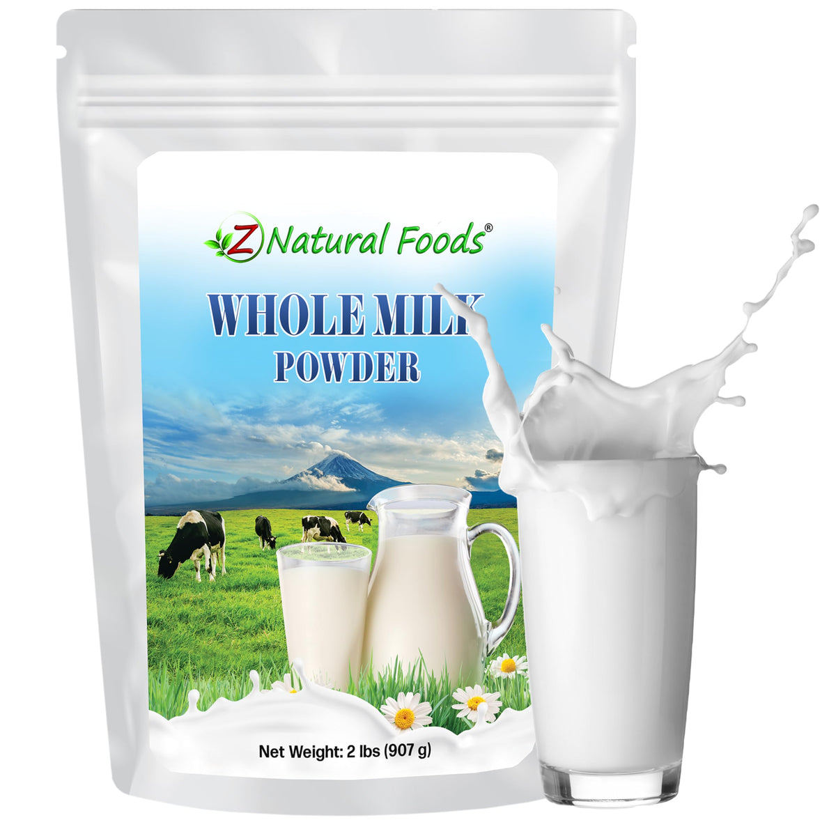 Z Natural Foods whole milk powder bottle ready for baking and coffee.