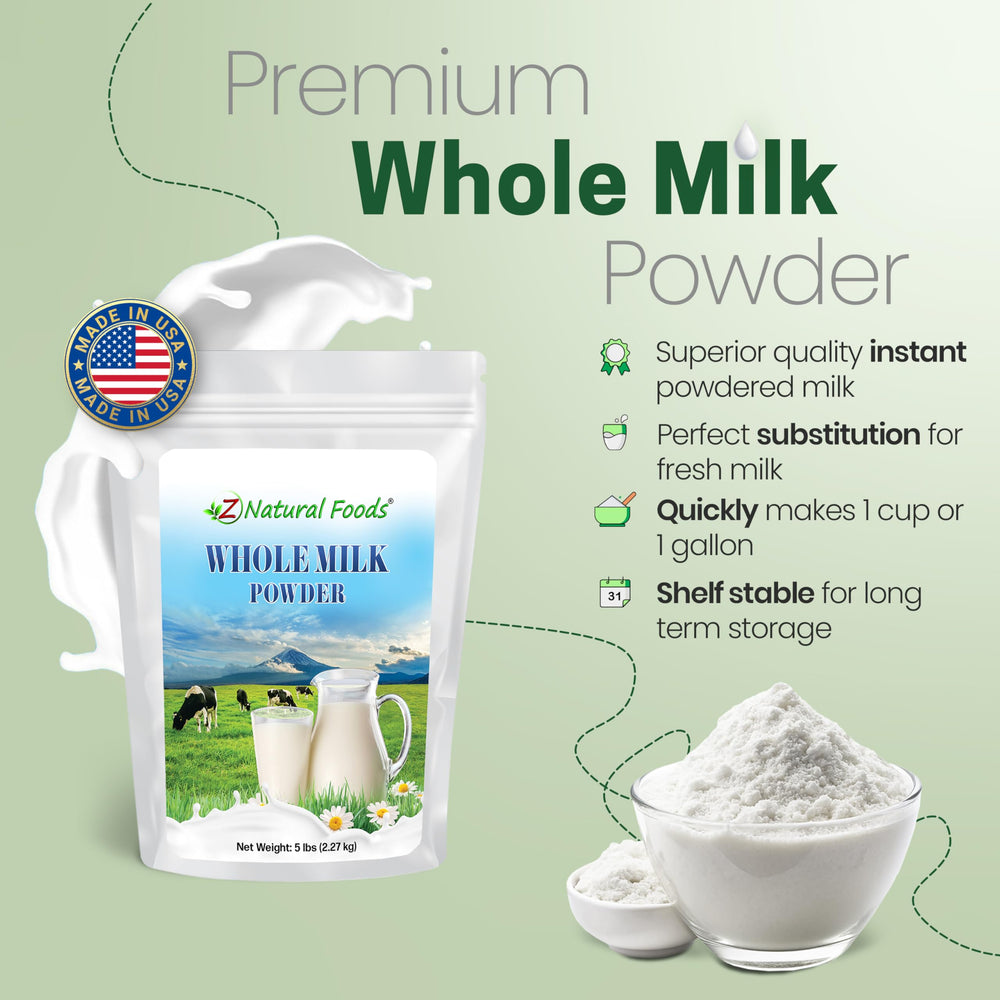Measuring cup with Z Natural Foods powder showing reconstitution ratio