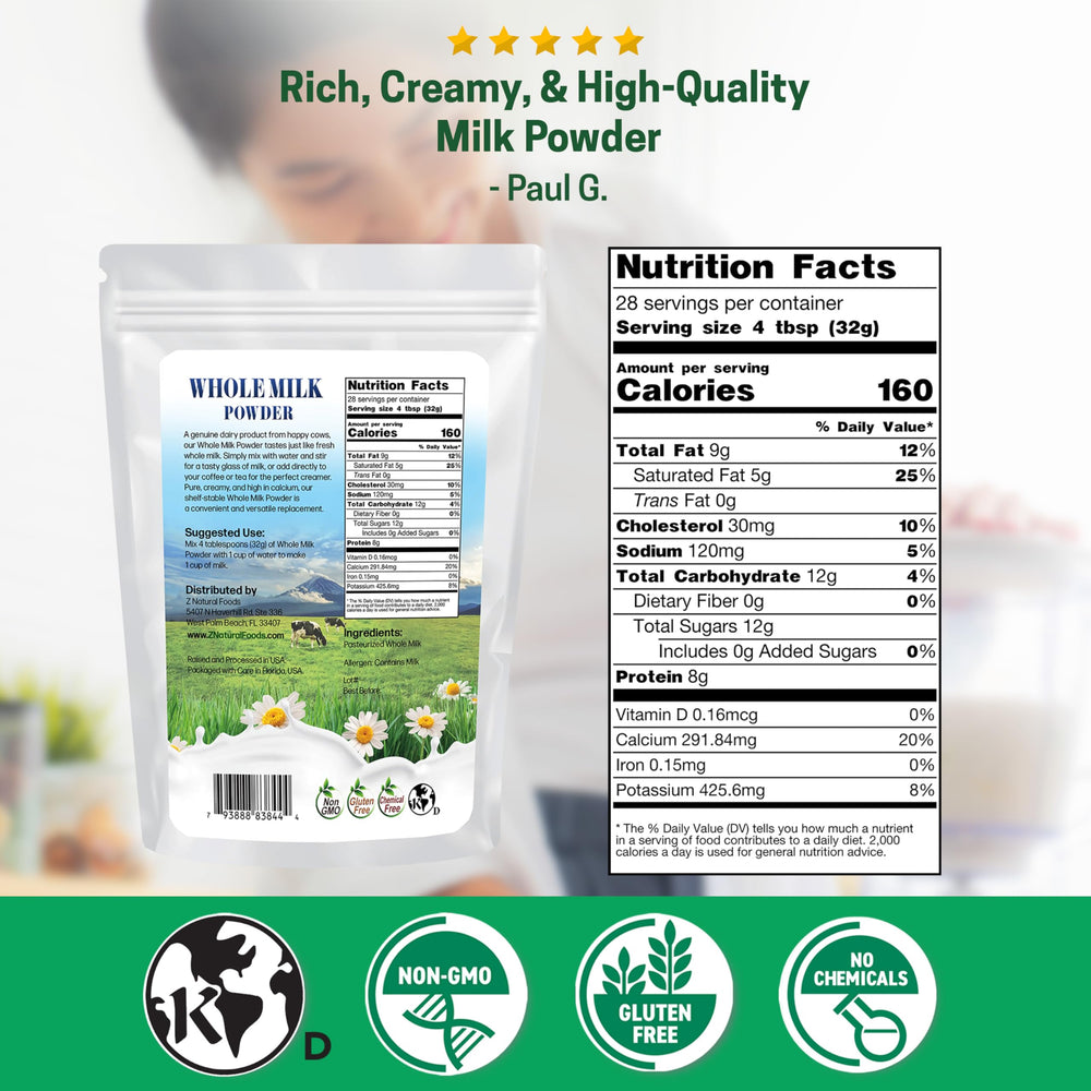 Z Natural Foods milk powder scoop for quick reconstitution and creamy beverages.