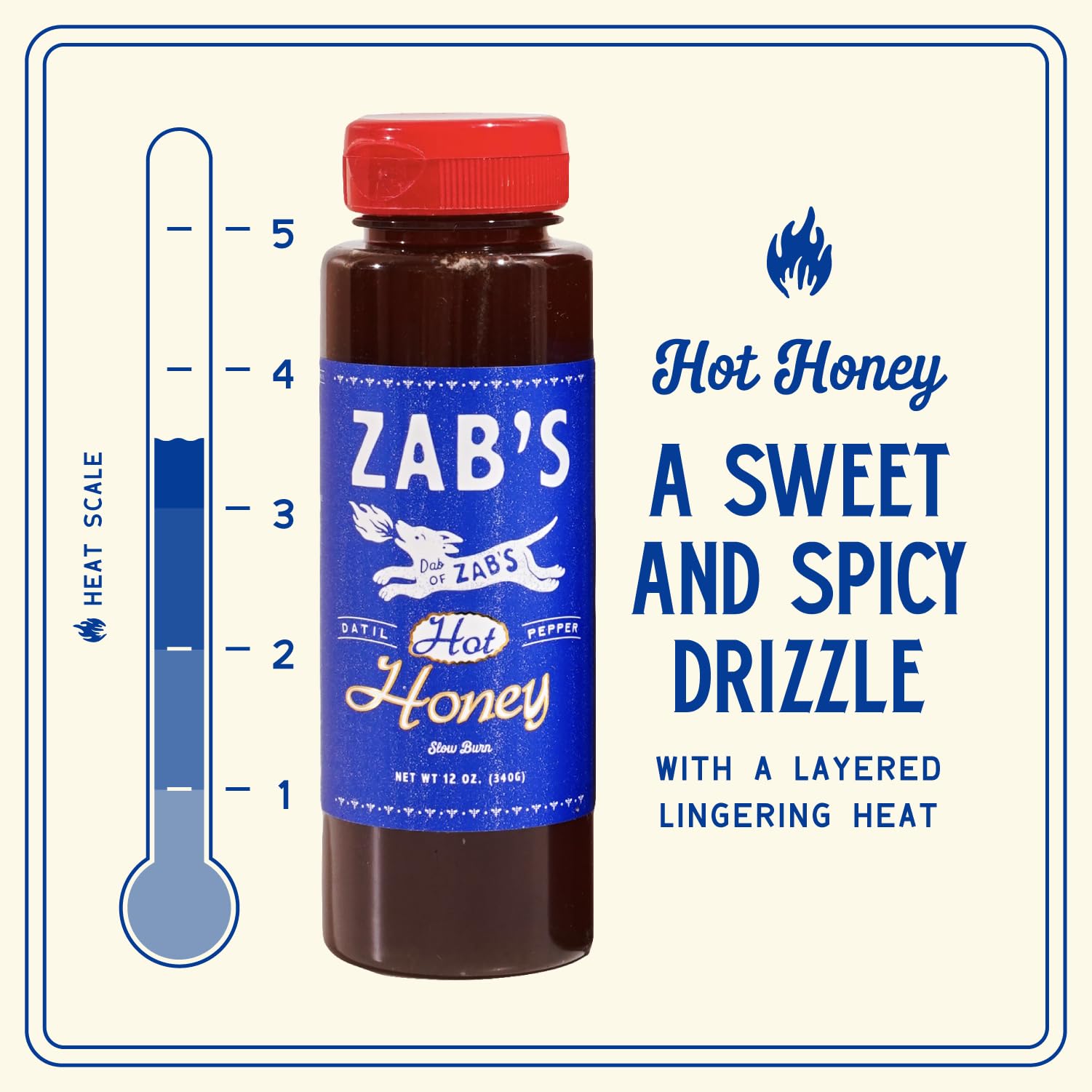 Zab's Hot Honey ingredients closeup shows wildflower honey and datil peppers
