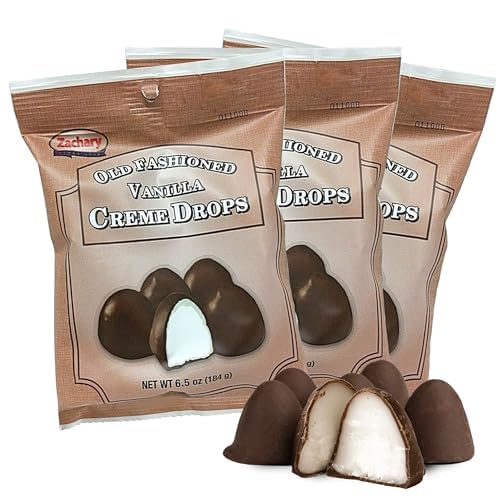 Zachary Old Fashioned Vanilla Creme Drops packaging shows three bags, ideal for gifting and sharing.