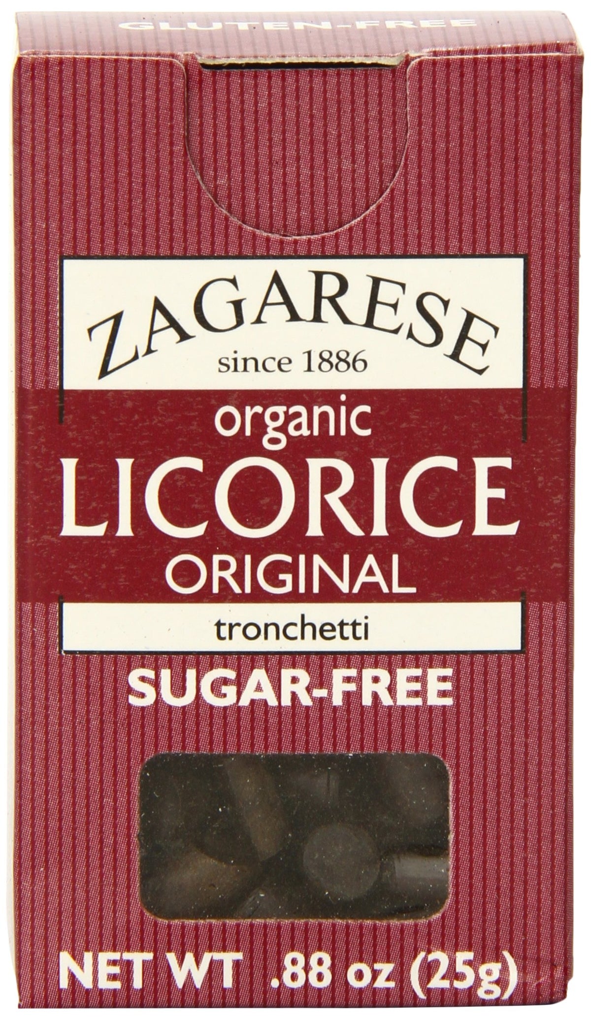 Zagarese licorice pellets ready for quick tasting in a convenient flip-top box.
