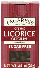 Zagarese licorice pellets ready for quick tasting in a convenient flip-top box.