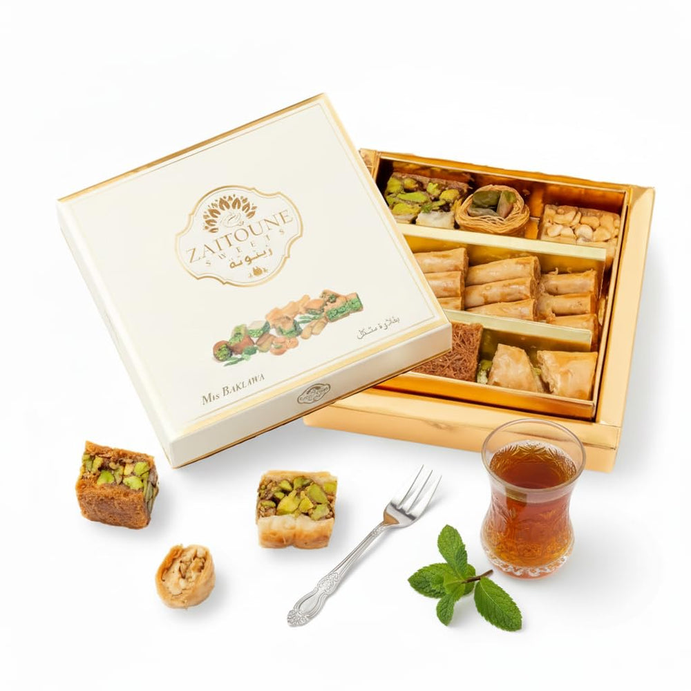 Zaitoune baklava selection box: premium cashews and pistachios, ideal for gifting.