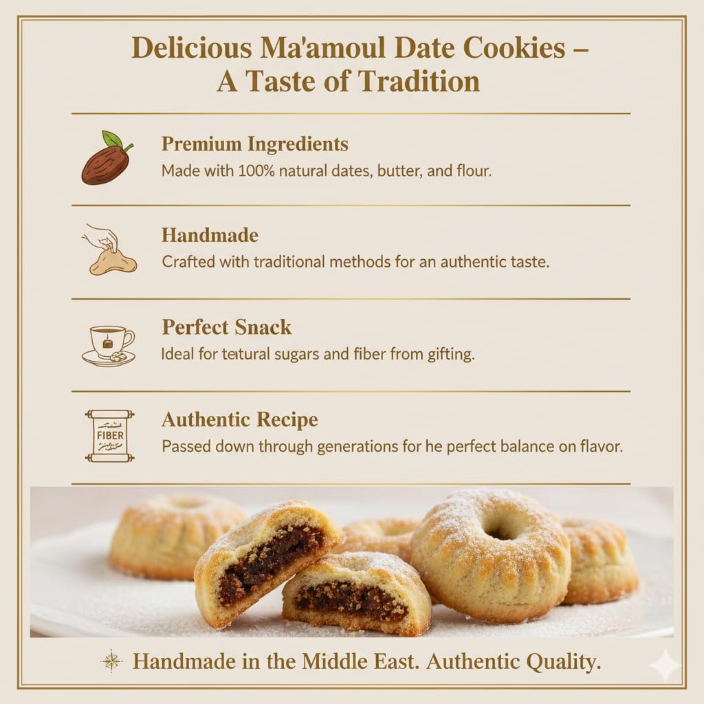 Zaitoune Maamoul Date Cookies closeup, crumbly texture details.