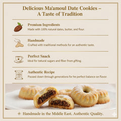 Zaitoune Maamoul Date Cookies closeup, crumbly texture details.