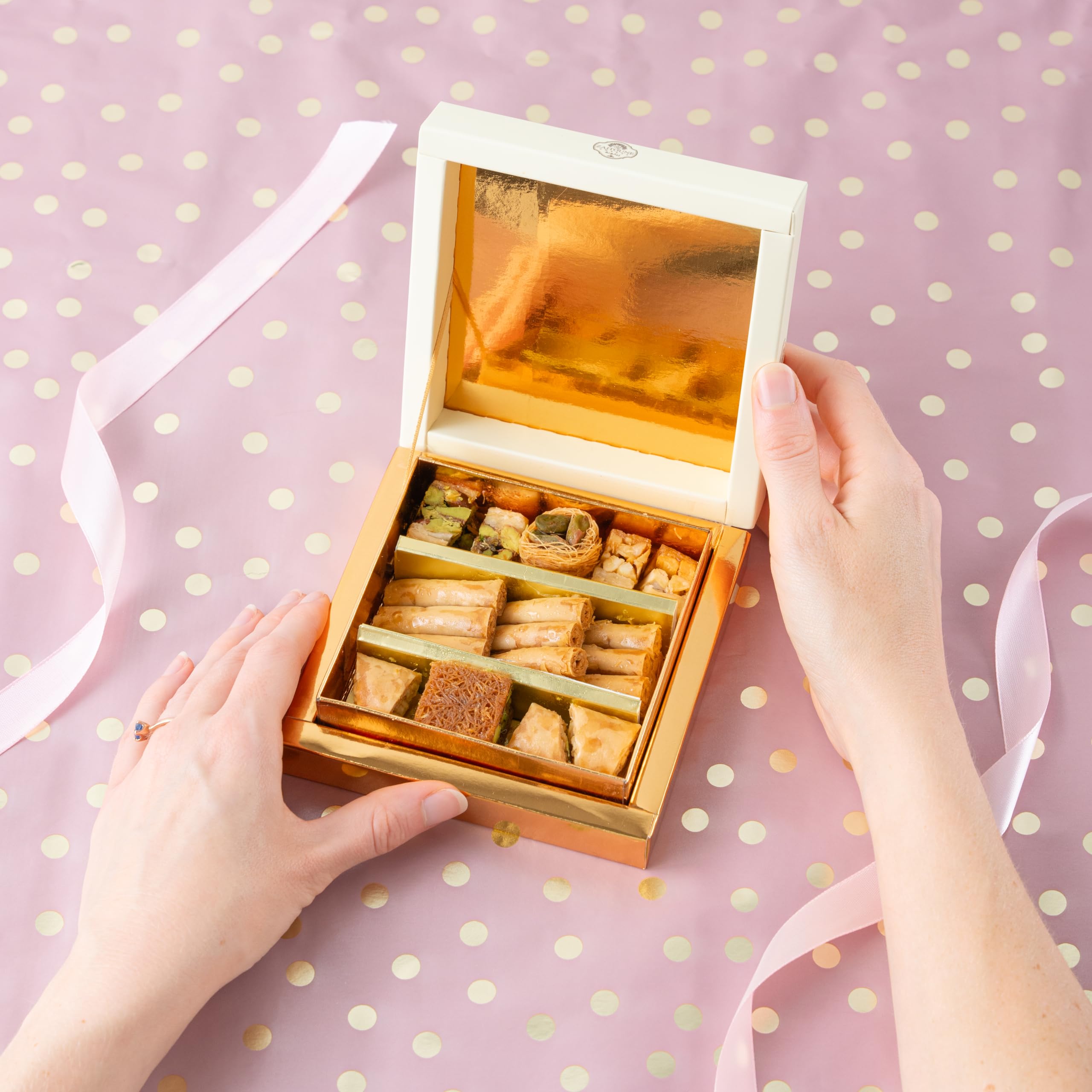 Zaitoune baklava paired with tea or coffee for entertaining.