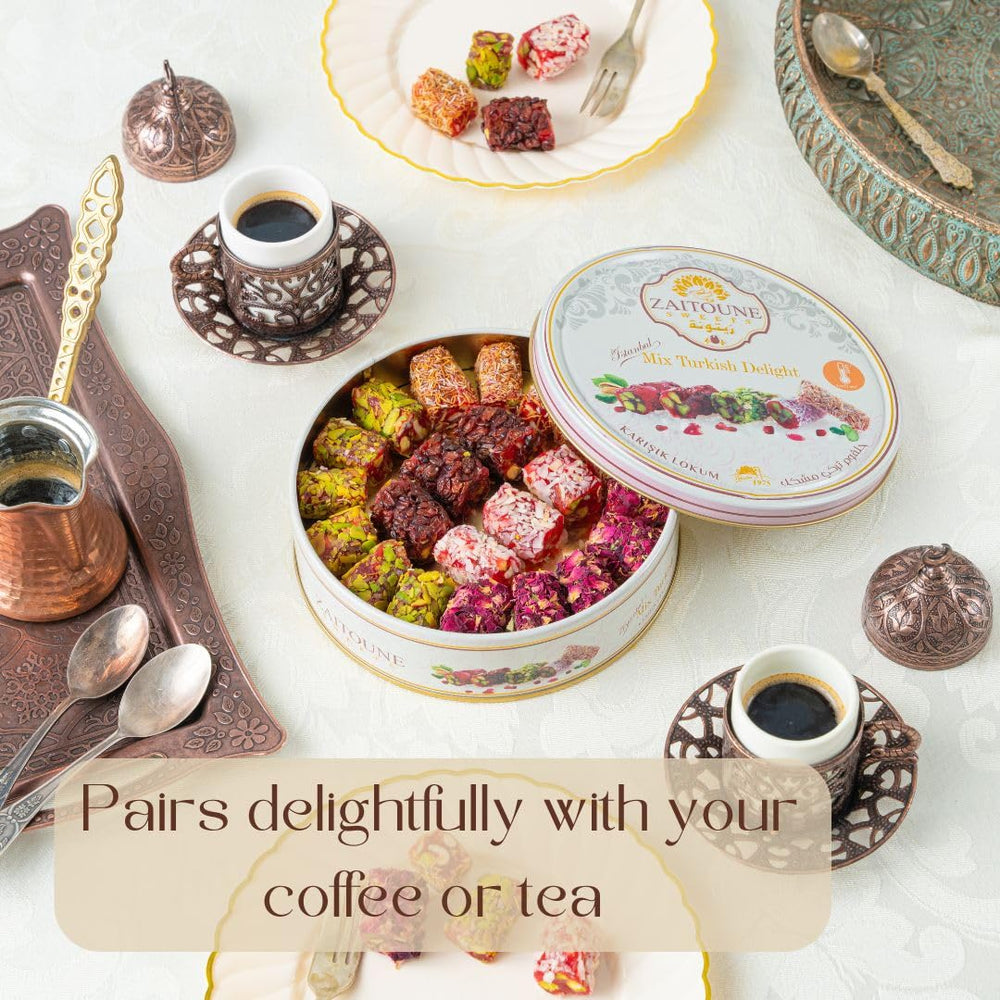 Zaitoune kataifi-coated Turkish Delight; crunchy topping, elegant look.