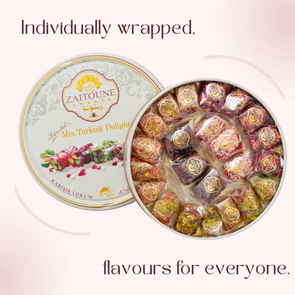 Zaitoune rose-coated Turkish Delight; floral aroma and delicate sweetness.
