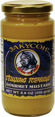 Zakuson Gourmet Mustard Hot in a glass jar, bold Russian flavor for roasts and meats.