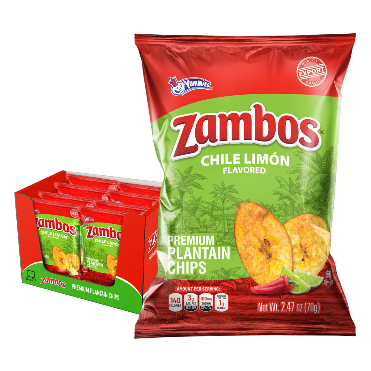 Zambos Chile Limón Plantain Chips bag front showing bold flavor and crisp texture.