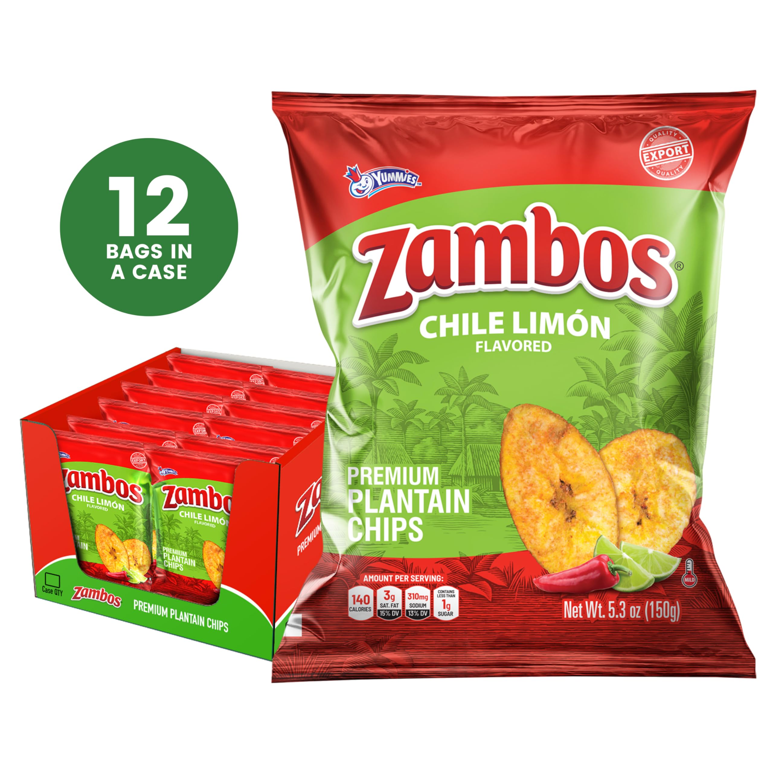 Close-up of Zambos Chile Limón Plantain Chips showing crispy texture.