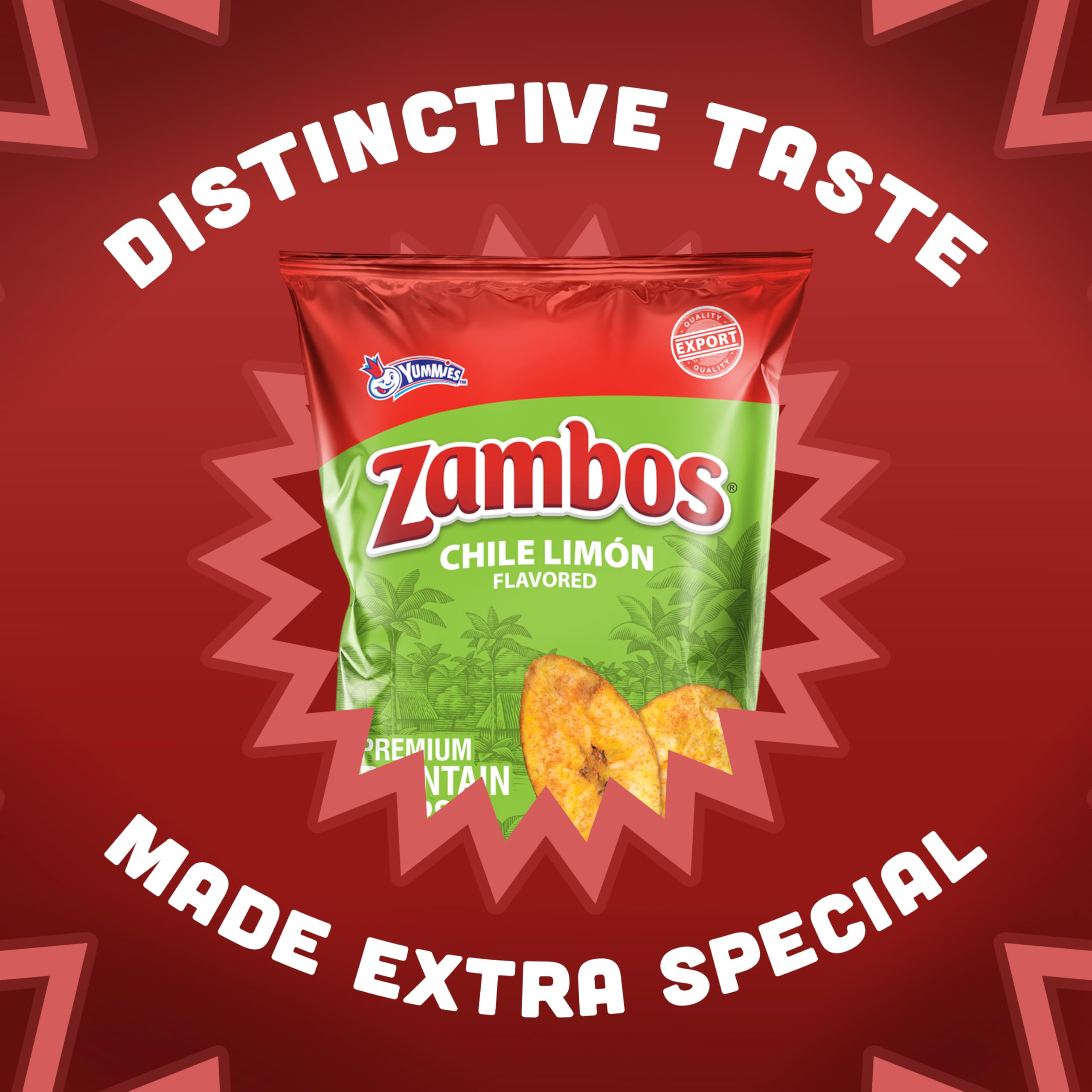 Eight-pack display of Zambos chips ideal for sharing at gatherings.