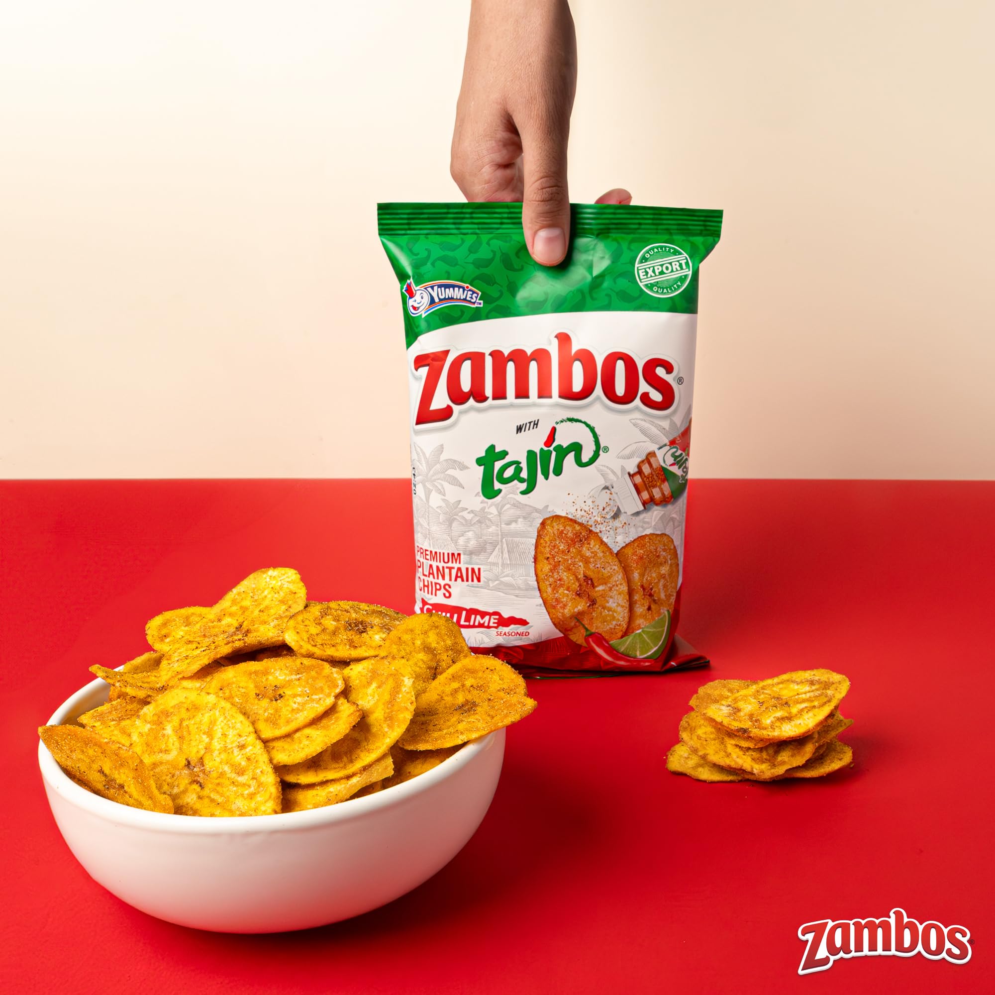Crispy texture of Zambos plantain chips in focus