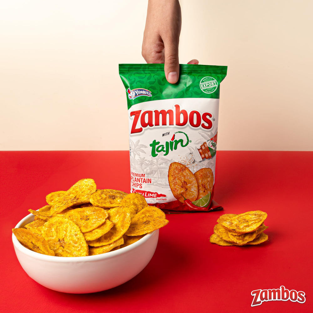 Crispy texture of Zambos plantain chips in focus