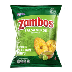 Zambos Salsa Verde Plantain Chips bag front for on the go snacking