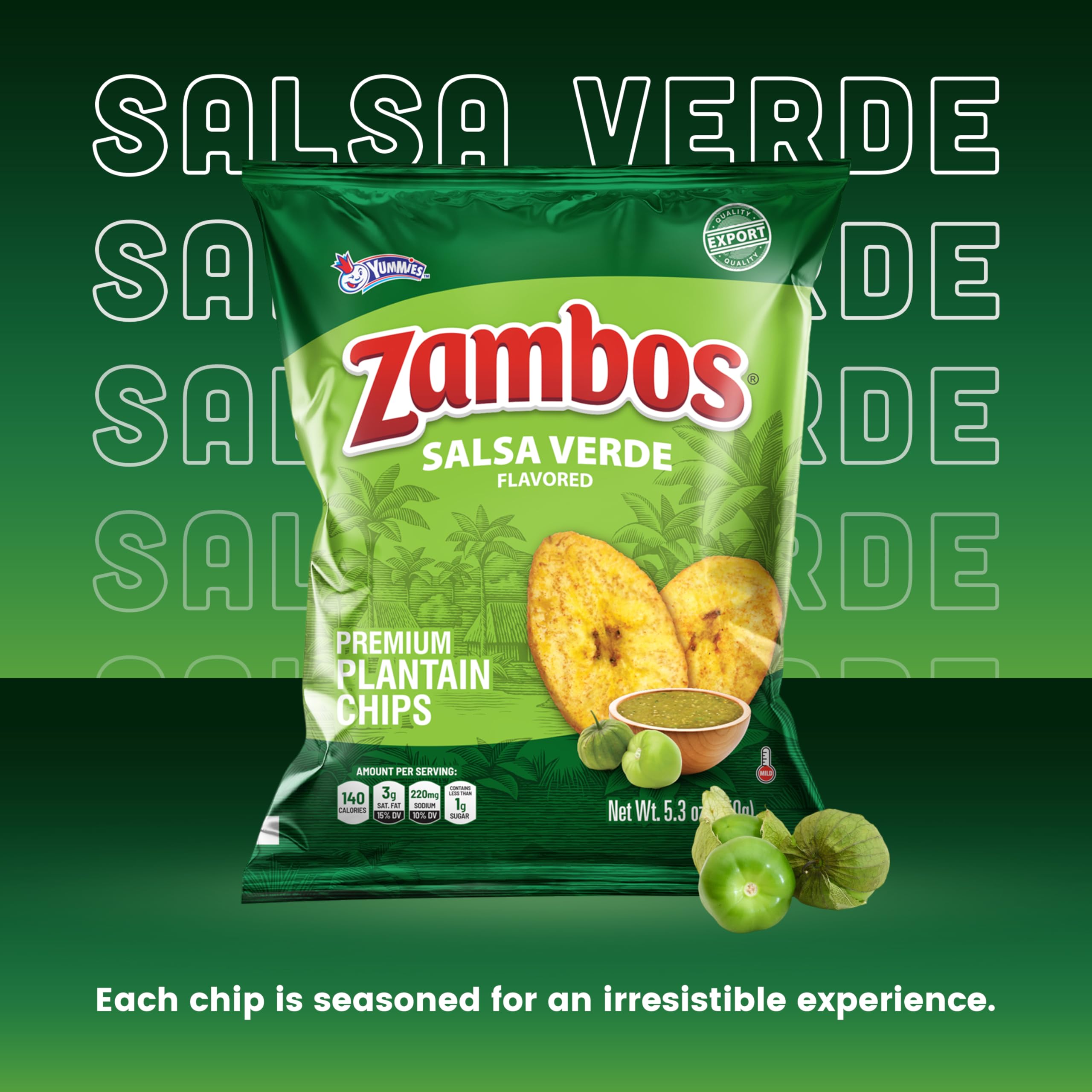 Zambos Salsa Verde Plantain Chips served with dip for gatherings