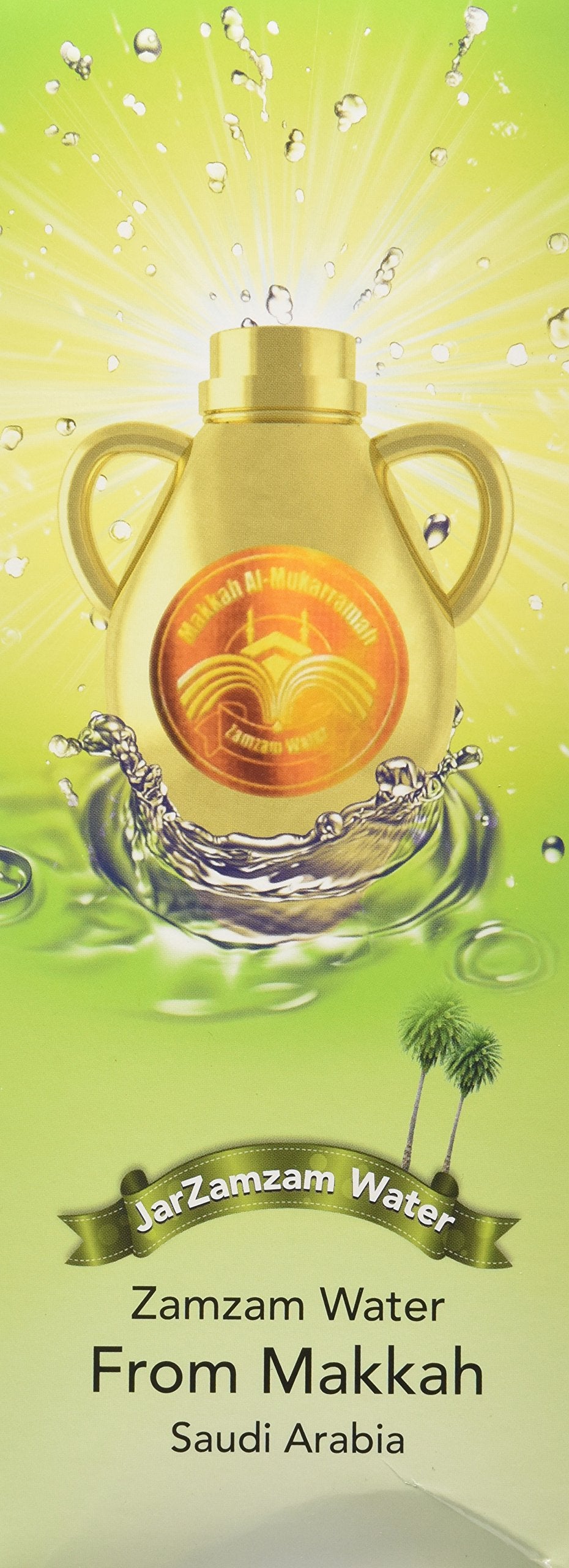 Close-up of Zamzam Water label shows authentic branding for confident purchases.