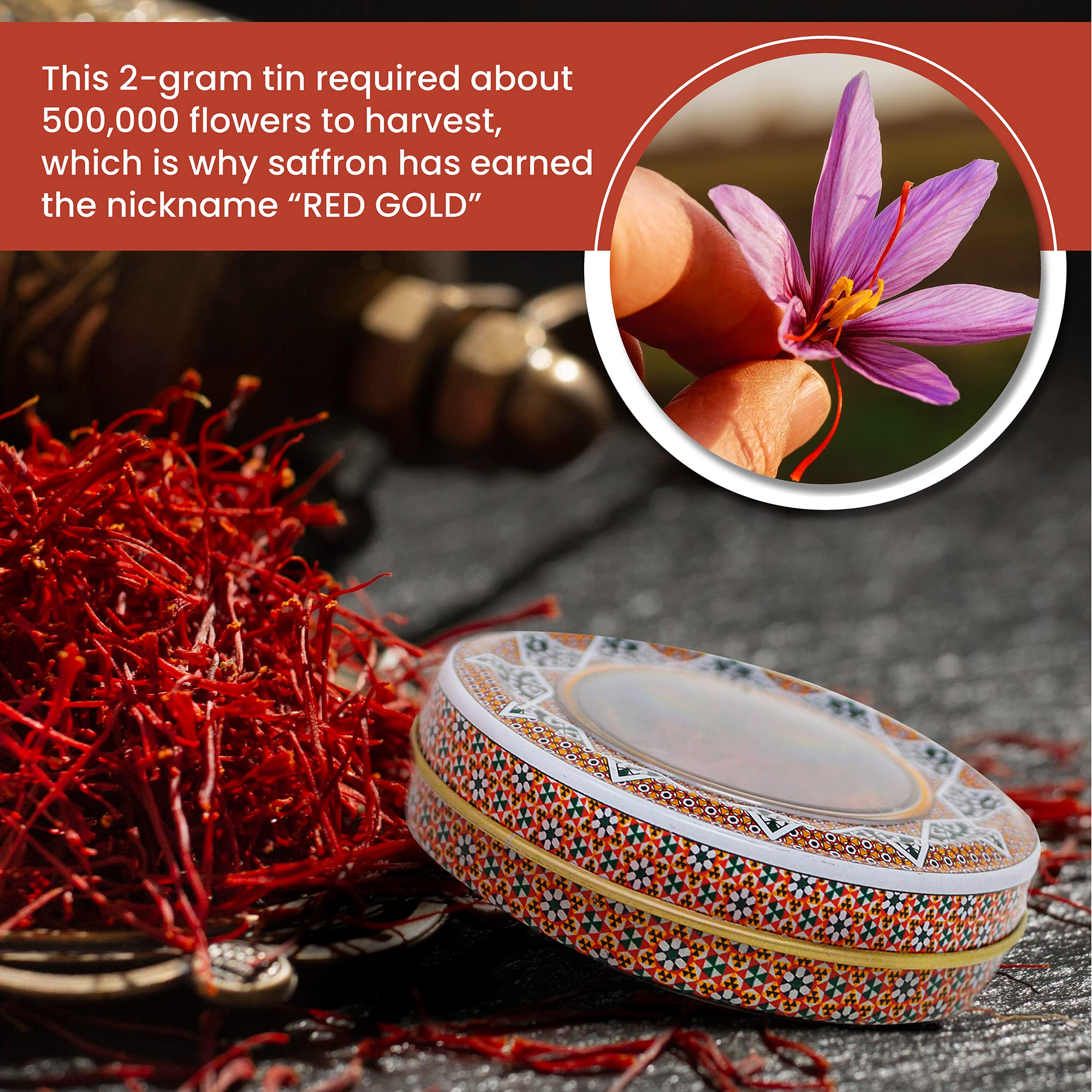 Zand saffron threads 2g closeup shows vibrant color and silky threads