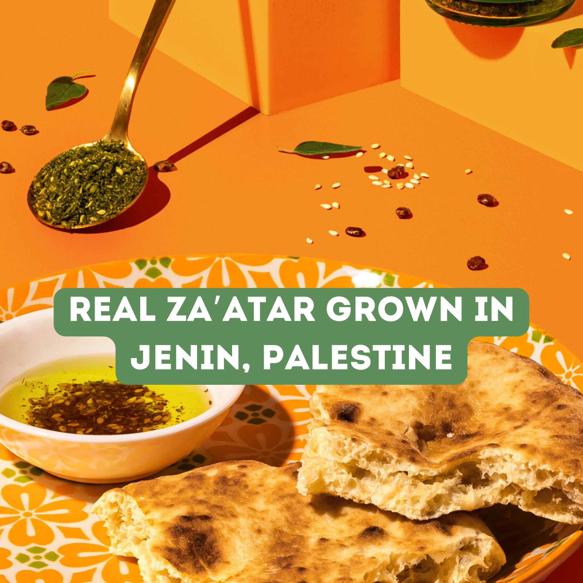 Z&Z Za'atar spice offering on salad with herbs and vegetables.
