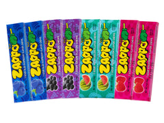 Zappo Sour Chews mixed pack front view, eight sticks ready for sharing.