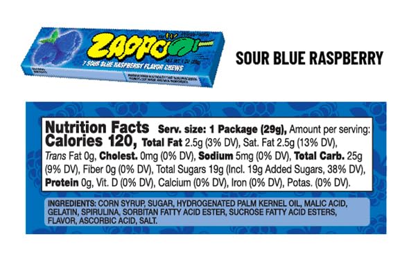 Zappo Sour Chews party packs, eight sticks ideal for gift bags.