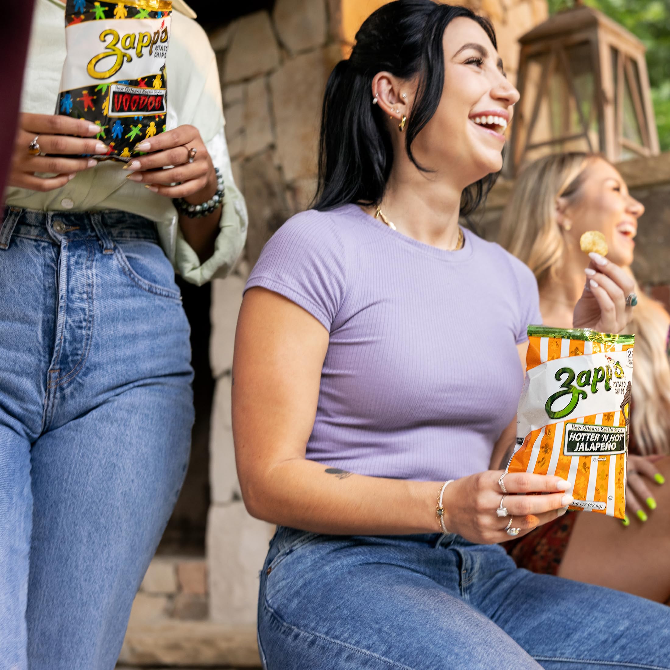 Zapp's Voodoo chips gluten-free badge on bag.