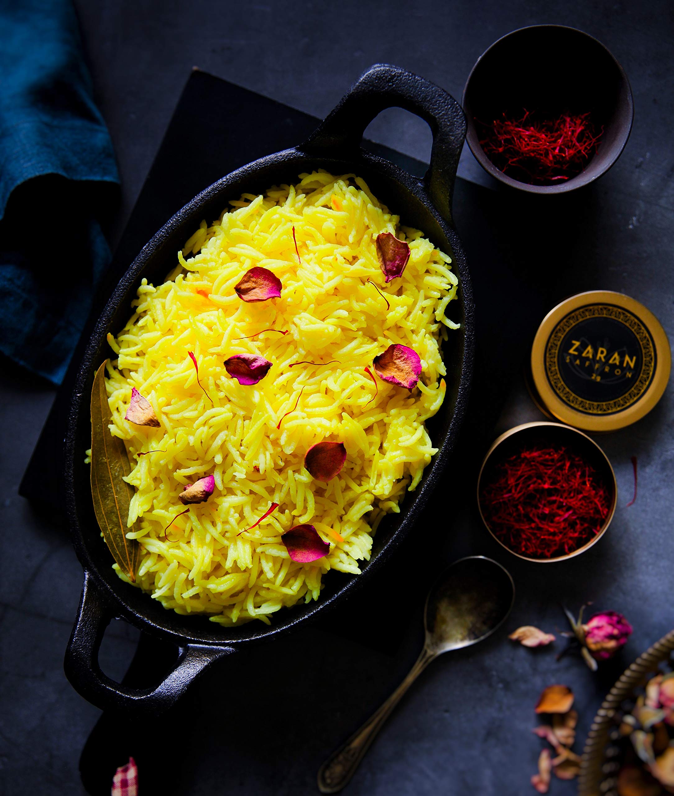 Zaran Saffron paella dish highlights golden color.