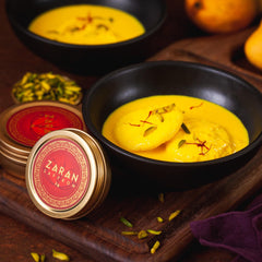 Zaran Saffron jar closeup with bright saffron threads and purity