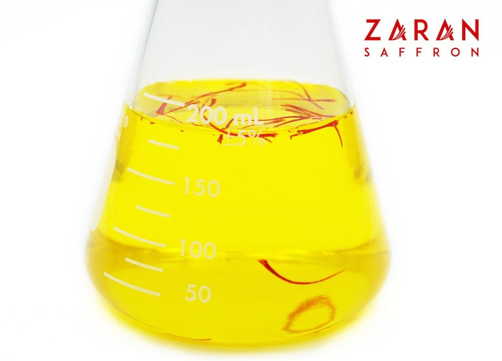Zaran Saffron tea infusion; fragrant aroma enhances beverages and desserts.
