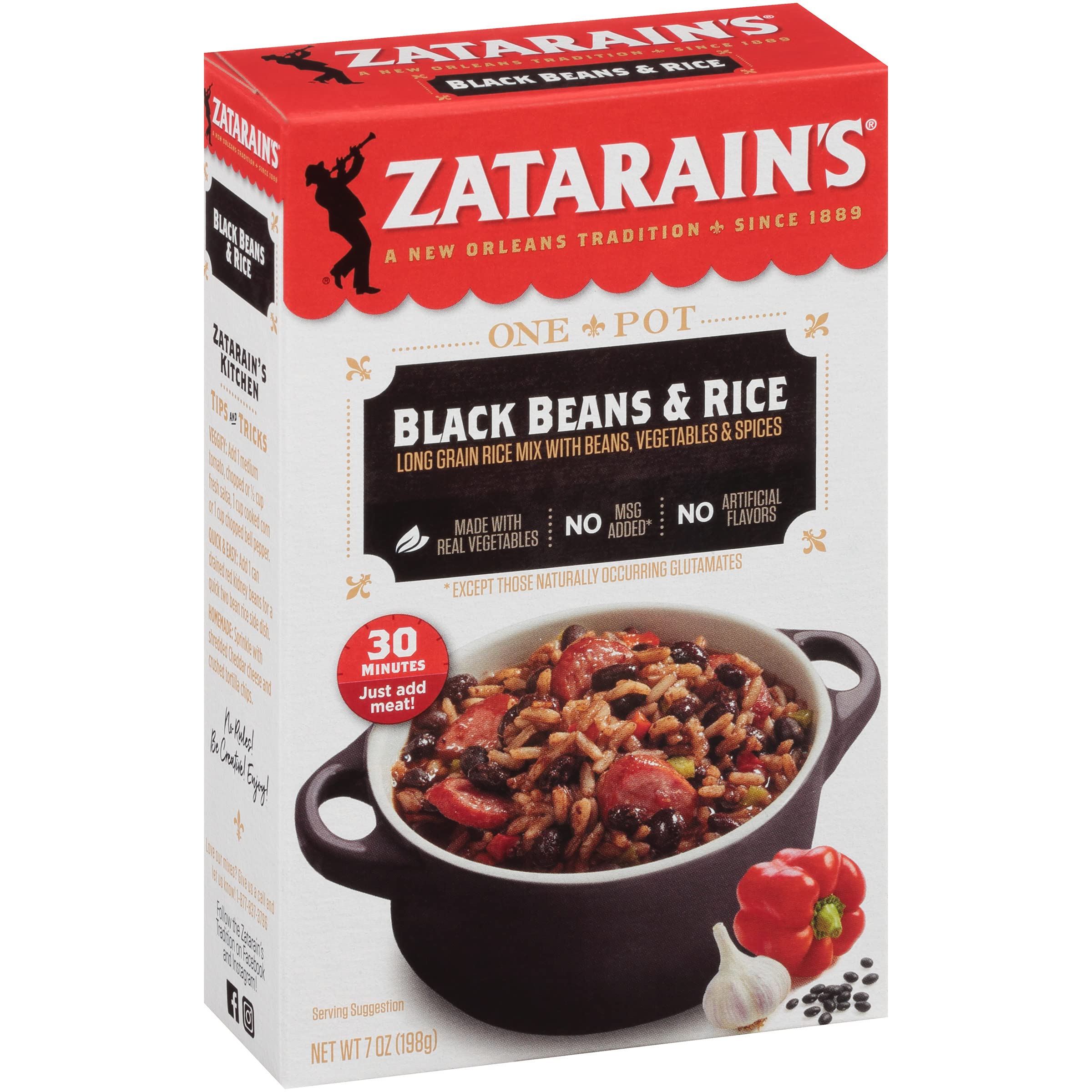 Microwave-ready Zatarain's Black Beans & Rice, convenient and fast.